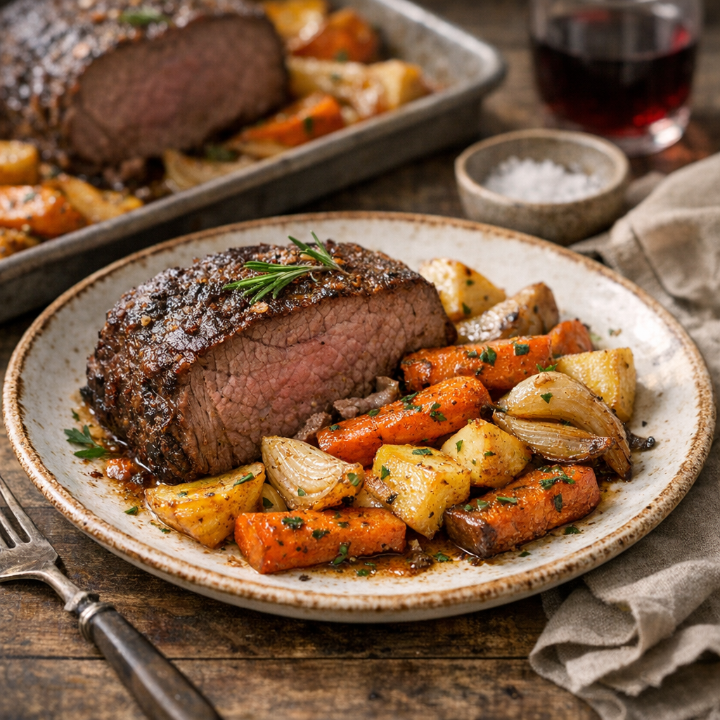 Ofen-Rindfleisch mit Wurzelgemüse