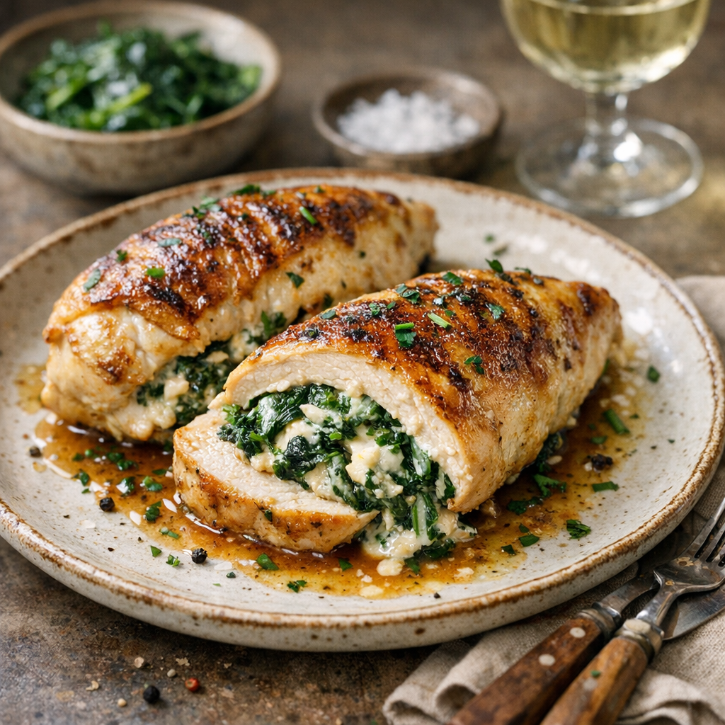 Gefüllte Pouletbrust mit Spinat und Frischkäse