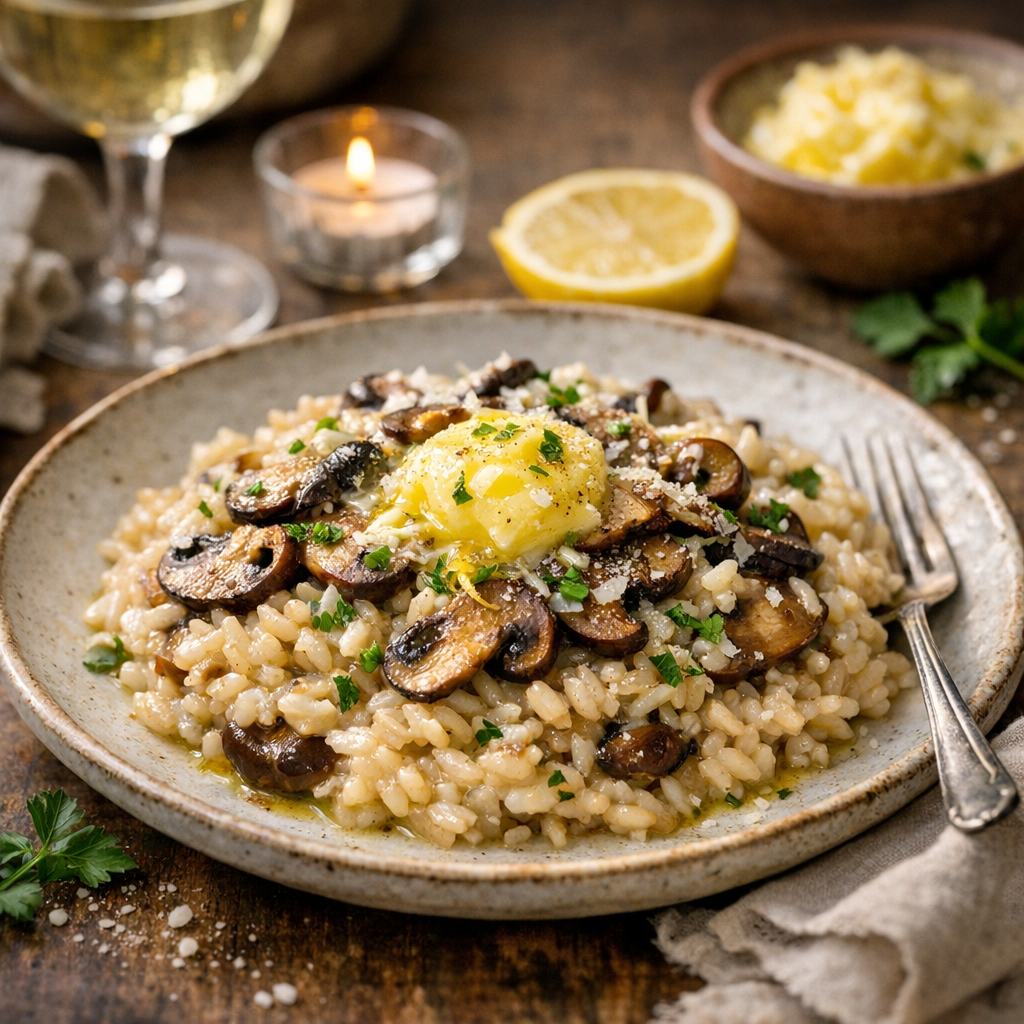 Cremiges Pilzrisotto mit Zitronenbutter