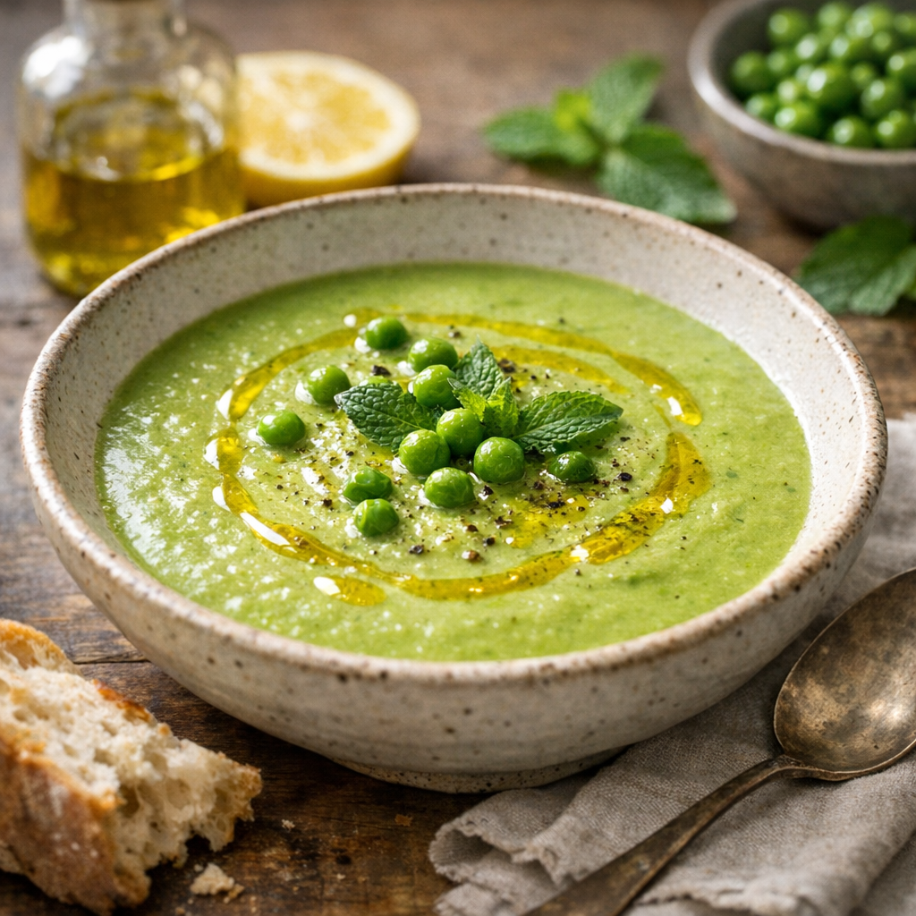 Samtige Erbsensuppe mit Minze und Zitronenöl